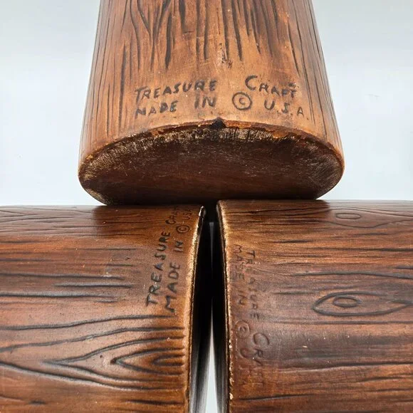 Vintage Treasure Craft US Canister Set - Flour Coffee Tea - Wood Look Ceramic wi - Picture 2 of 14